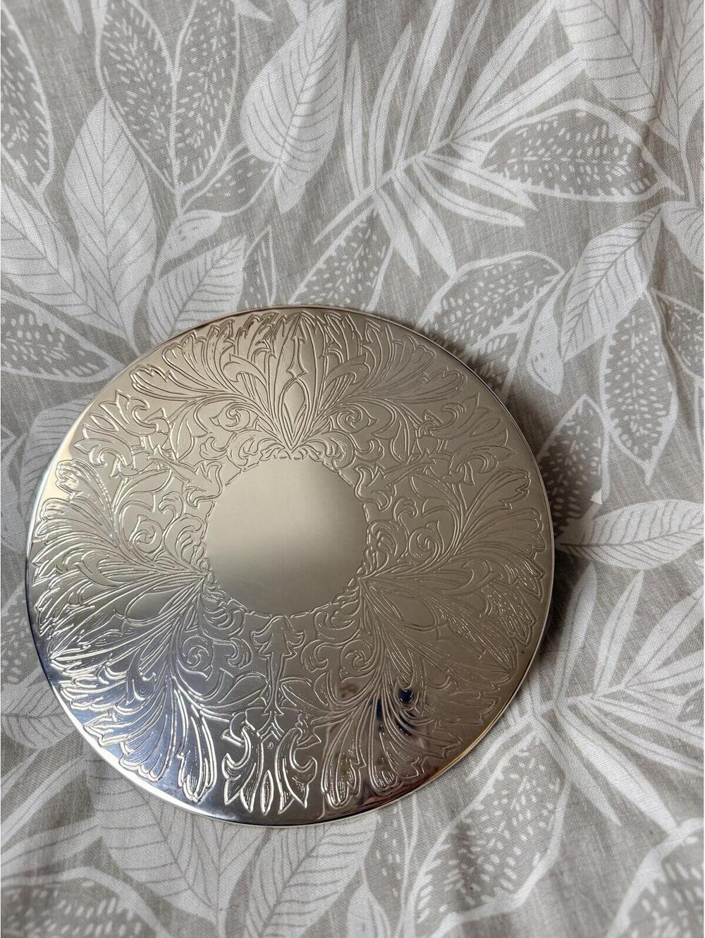 Round Silver Decorative Spinning Trivet with Blue Velvet Base, Early 90s Vintage